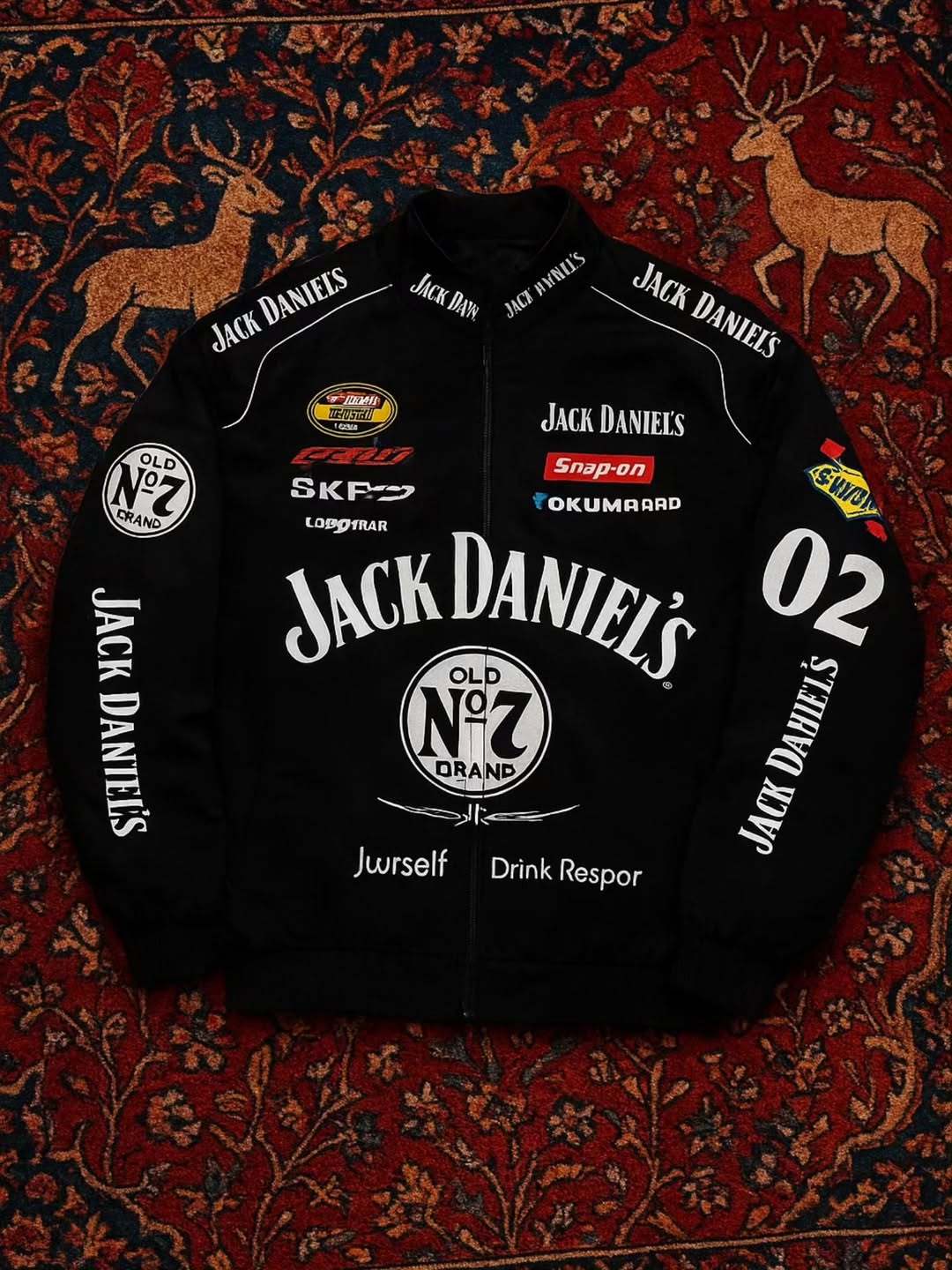 Jack Daniels Print Jacket | Vintage Whiskey Graphic Racing Jacket | Unisex Streetwear Jacket