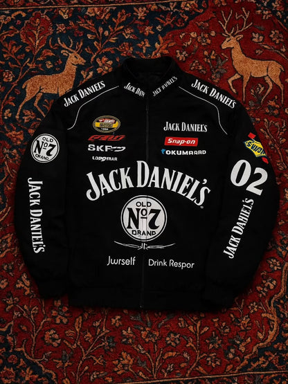 Jack Daniels Print Jacket | Vintage Whiskey Graphic Racing Jacket | Unisex Streetwear Jacket