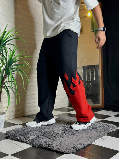 Red Fire Flame Track Pants for Men | Streetwear Joggers | Flame Print Sweatpants