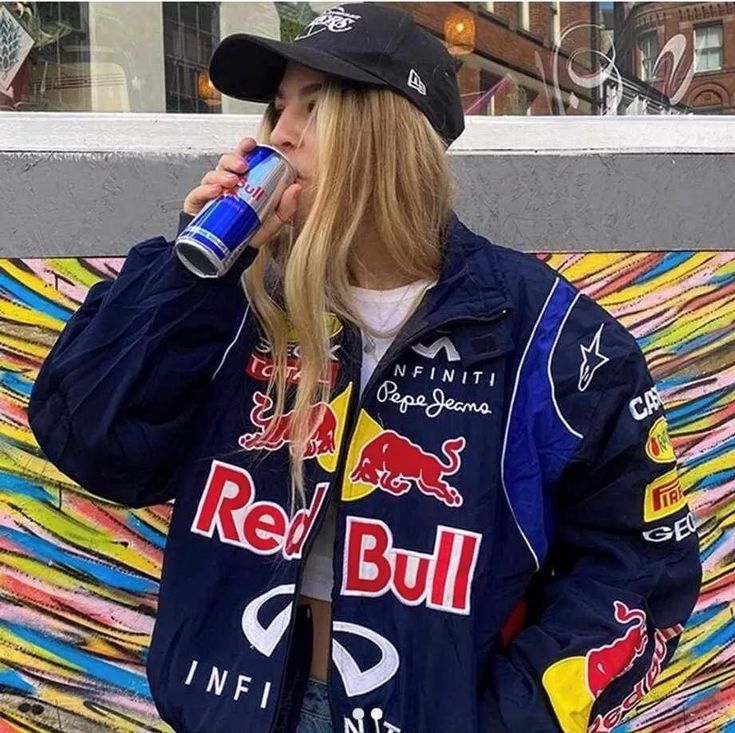 F1 Red Bull Print Racing Jacket | unisex Vintage Motorsport Streetwear Jacket