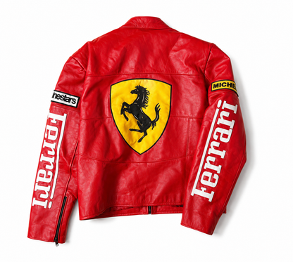 Ferrari Red Leather Jacket for Unisex | Premium Faux Leather Racing Jacket | ZeyNox