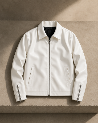 White Genuine Leather Jacket | Premium Slim Fit Biker Motorcycle Jacket